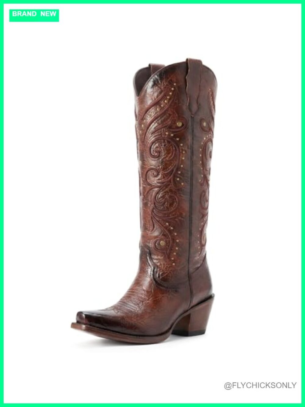 Knee High Cowboy Boots Embroidered Pointed Toe Side Zipper Chunky Heel Western